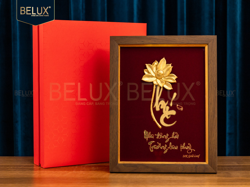 Tranh chữ Phúc thư pháp dát vàng 24k - 32x25cm